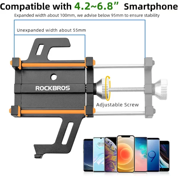 ROCKBROS Bike Phone Mount Holder Motorcycle ampamp Bicycle Handlebar Cell Phone Holder 360 Rotatable Aluminum Phone Clip for iPhone 11 12 13 Pro Max Mini X XR Xs Plus Samsung S21 S20 S10Orange