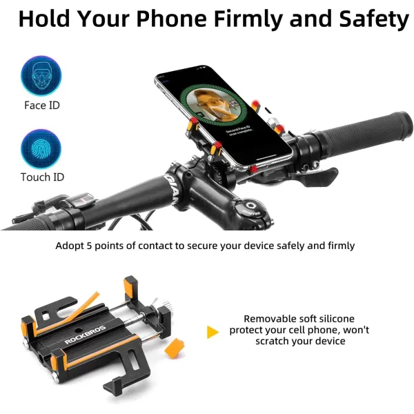 ROCKBROS Bike Phone Mount Holder Motorcycle ampamp Bicycle Handlebar Cell Phone Holder 360 Rotatable Aluminum Phone Clip for iPhone 11 12 13 Pro Max Mini X XR Xs Plus Samsung S21 S20 S10Orange