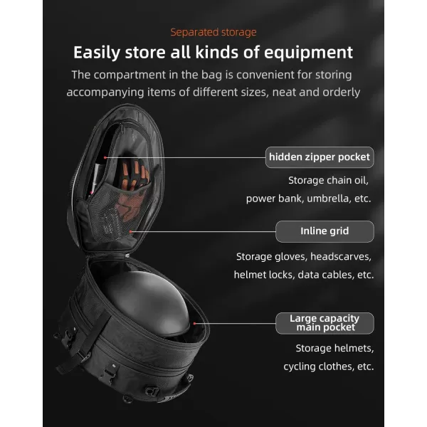 ROCKBROS EVA Hard Shell Motorcycle Tail Bag Waterproof Motorcycle Seat Bag Expandable Helmet Bag 35L Luggage Bag