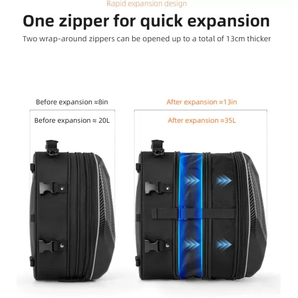 ROCKBROS EVA Hard Shell Motorcycle Tail Bag Waterproof Motorcycle Seat Bag Expandable Helmet Bag 35L Luggage Bag