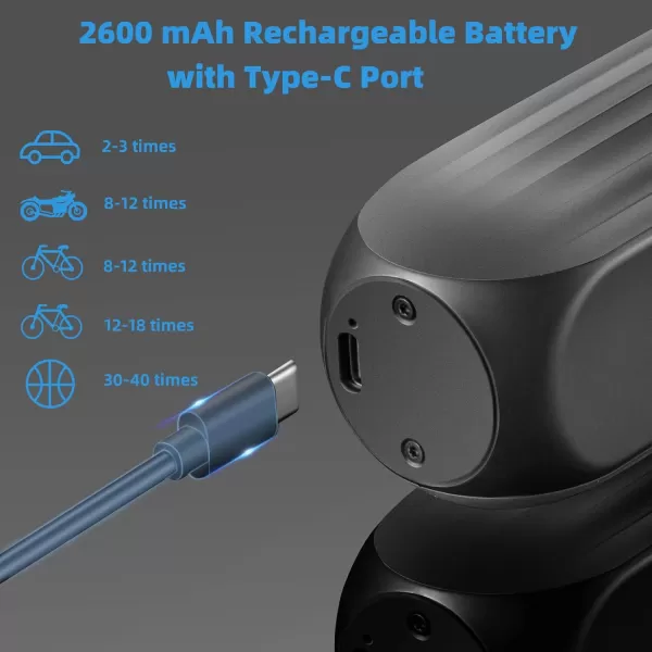 ROCKBROS Electric Bike Pump 150 Psi Tire Inflator Portable Air Compressor 2600mAh Rechargeable Air Pump with Digital Pressure Gauge AutoStop Tire Pump for Bicycle Motorcycle Car and Ball
