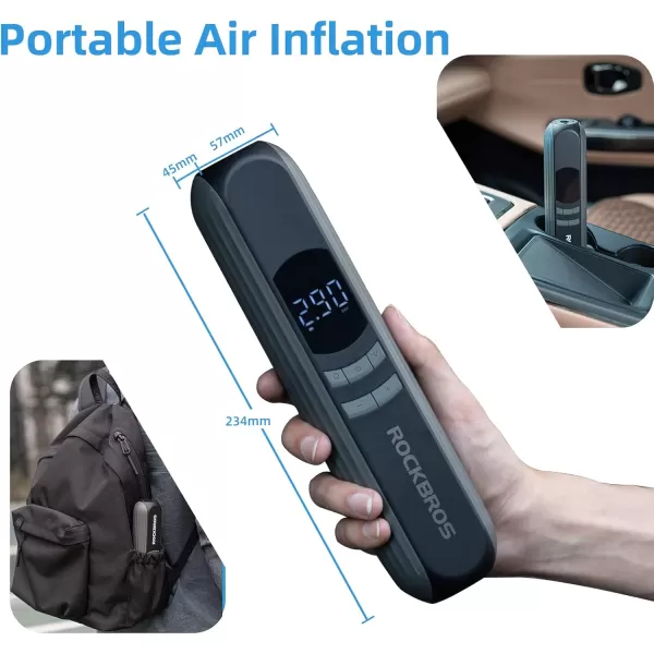 ROCKBROS Electric Bike Pump 150 Psi Tire Inflator Portable Air Compressor 2600mAh Rechargeable Air Pump with Digital Pressure Gauge AutoStop Tire Pump for Bicycle Motorcycle Car and Ball