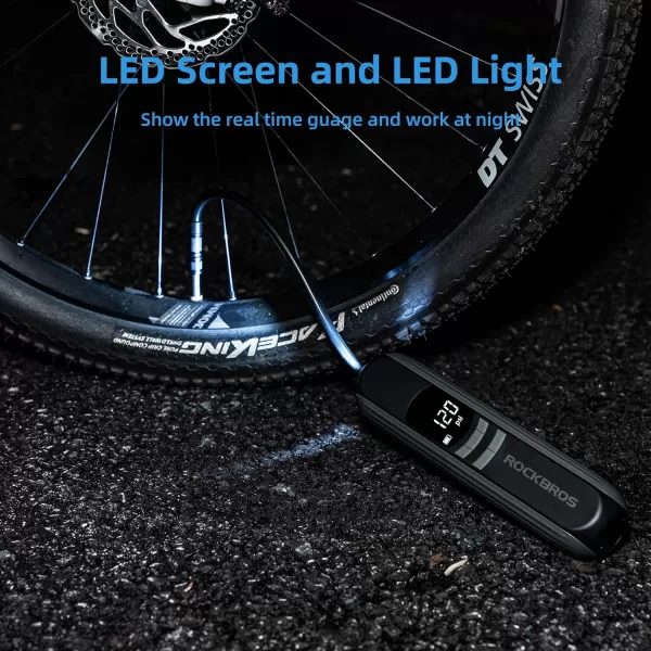 ROCKBROS Electric Bike Pump 150 Psi Tire Inflator Portable Air Compressor 2600mAh Rechargeable Air Pump with Digital Pressure Gauge AutoStop Tire Pump for Bicycle Motorcycle Car and Ball