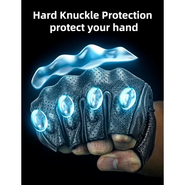 ROCKBROS Leather Motorcycle Gloves for Men Fingerless Riding Gloves Summer Breathable Hard Knuckle Womens Motorcycle GlovesAsian Size 2XL