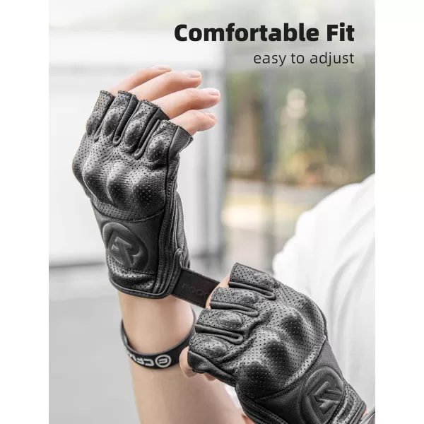 ROCKBROS Leather Motorcycle Gloves for Men Fingerless Riding Gloves Summer Breathable Hard Knuckle Womens Motorcycle GlovesAsian Size 2XL
