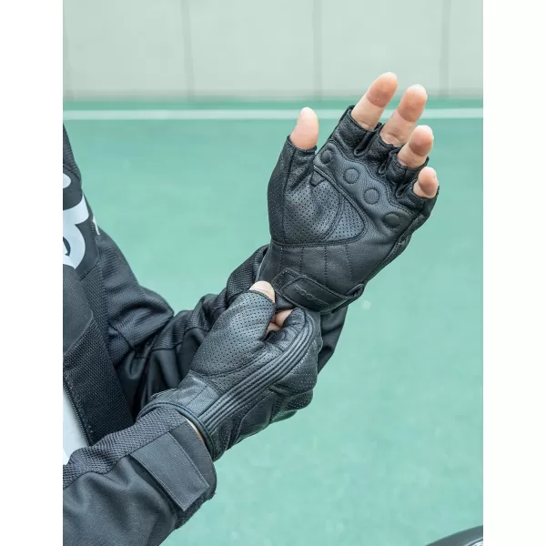 ROCKBROS Leather Motorcycle Gloves for Men Fingerless Riding Gloves Summer Breathable Hard Knuckle Womens Motorcycle GlovesAsian Size 2XL