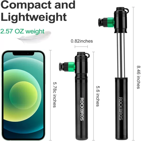ROCKBROS Mini Bike Pump 110PSI Hand Pump and CO2 Inflator Dual Purpose Presta and Schrader Valve Compatible Bicycle Tire Pump for Road and Mountain Bikes Insulated Sleeve  No CO2 Cartridges Included