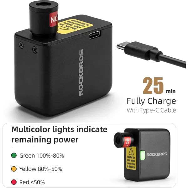 ROCKBROS Mini Bike Pump Portable Electric Bicycle Pump100PSI Tiny Bike Air Pump Tire Inflator TypeC Rechargeable Battery with Presta Schrader Valve Cycling Gifts for Men WomenBlack100PSI