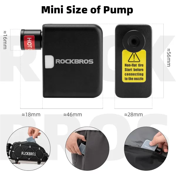ROCKBROS Mini Bike Pump Portable Electric Bicycle Pump100PSI Tiny Bike Air Pump Tire Inflator TypeC Rechargeable Battery with Presta Schrader Valve Cycling Gifts for Men WomenBlack100PSI