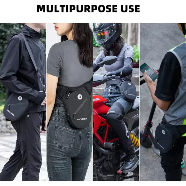 ROCKBROS Motorcycle Drop Leg Bag Small Waterproof for Men Women Bike Riding Cycling Hiking Waist Pack Thigh Fanny Pouch Outdoor Travel Camping Casual Daypack Black