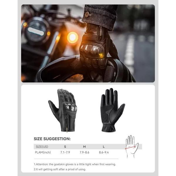 ROCKBROS Motorcycle Gloves Goatskin Bicycle Gloves Breathable Carbon Fiber Protection Sensitive Finger Retro Motorcycle Gloves for Bobber Harley Davidson Indian Honda Road Motorcycle Bikes