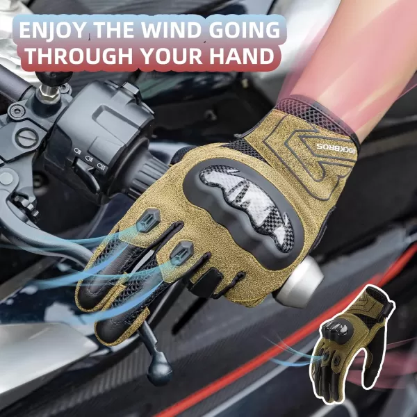ROCKBROS Motorcycle Gloves for Men Women Full Finger Motorbike Gloves Touchscreen Motorcycle Gear with Hard Carbon Fiber Shell for Motorcross Racing Dirt Bike ATV UTV MTB Cycling BrownASIA XXLUS XL