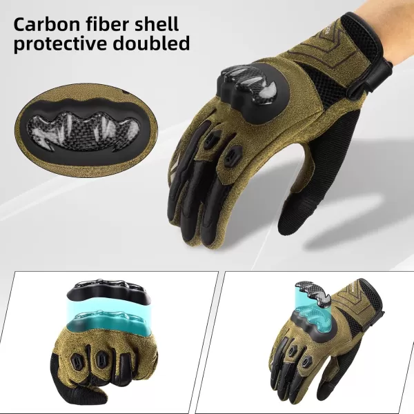 ROCKBROS Motorcycle Gloves for Men Women Full Finger Motorbike Gloves Touchscreen Motorcycle Gear with Hard Carbon Fiber Shell for Motorcross Racing Dirt Bike ATV UTV MTB Cycling BrownASIA MUS S