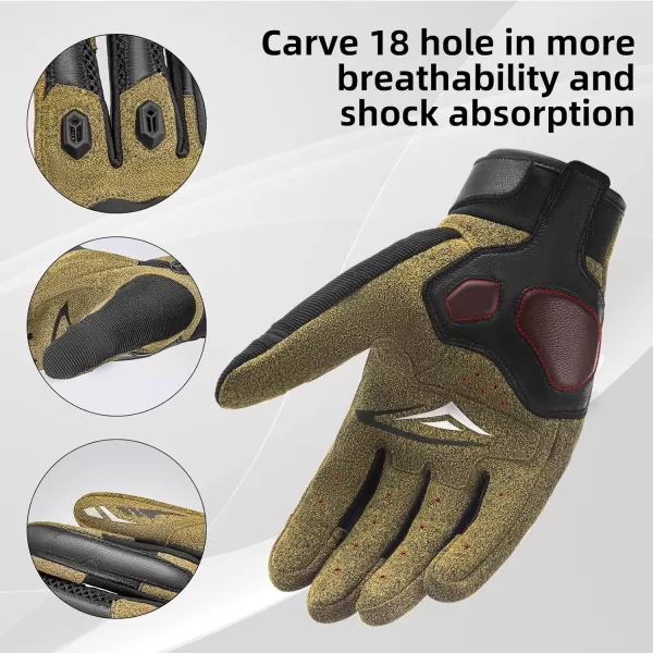 ROCKBROS Motorcycle Gloves for Men Women Full Finger Motorbike Gloves Touchscreen Motorcycle Gear with Hard Carbon Fiber Shell for Motorcross Racing Dirt Bike ATV UTV MTB Cycling BrownASIA MUS S
