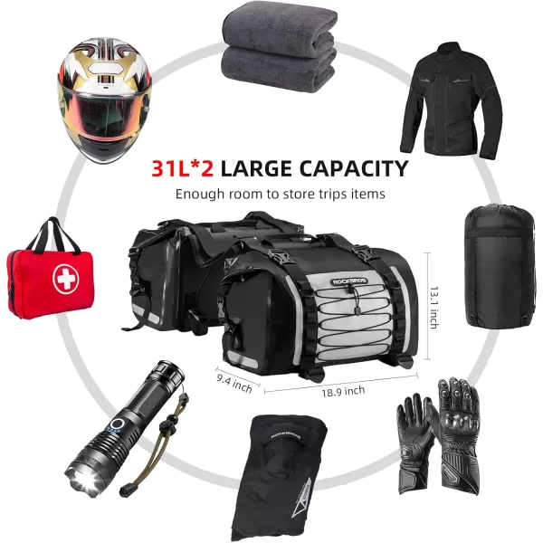 ROCKBROS Motorcycle Saddle Bags Motorcycles Saddlebags Waterproof 60L for Honda Yamaha Suzuki Removable Side Bag Pack Detachable Bag 2 PCSGrey