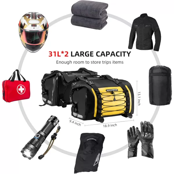 ROCKBROS Motorcycle Saddle Bags Motorcycles Saddlebags Waterproof 60L for Honda Yamaha Suzuki Removable Side Bag Pack Detachable Bag 2 PCSYellow