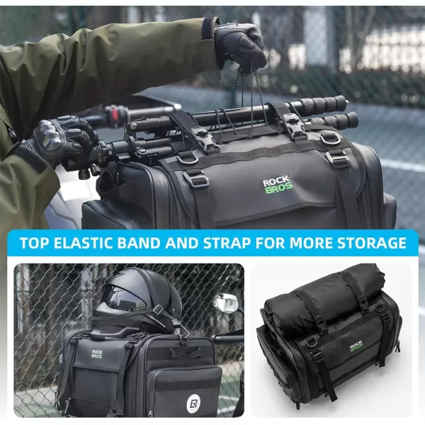 ROCKBROS Motorcycle Tail Bag 50L Expandable Motorcycle Travel Luggage Bag Motorcycle Rear Seat Saddle Bag Motorbike Accessories Storage Bag with Waterproof Rain Cover Black