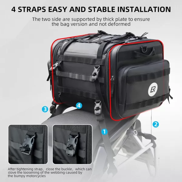 ROCKBROS Motorcycle Tail Bag 50L Expandable Motorcycle Travel Luggage Bag Motorcycle Rear Seat Saddle Bag Motorbike Accessories Storage Bag with Waterproof Rain Cover Black