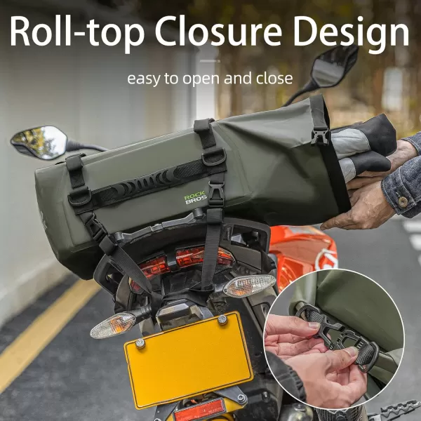 ROCKBROS Motorcycle Tail Bag Waterproof 30L Universal Motor Seat Bag Luggage Pannier Dry Bag Army Green