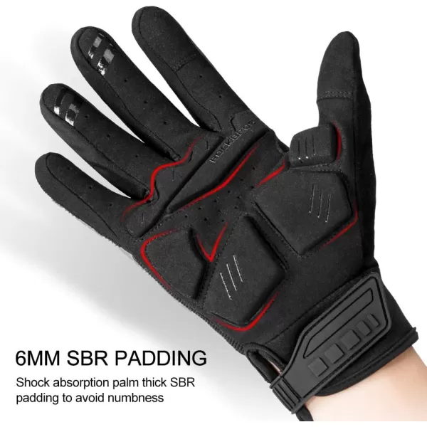 ROCKBROS Mountain Bike Gloves Dirt Bike Gloves Motorcycle Cycling Gloves with 6MM Gel Pad Touch Screen Knuckle Protection Gloves for BMX MX ATV MTB Racing Blackblack