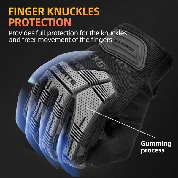 ROCKBROS Mountain Bike Gloves Dirt Bike Gloves Motorcycle Cycling Gloves with 6MM Gel Pad Touch Screen Knuckle Protection Gloves for BMX MX ATV MTB Racing Blackblack