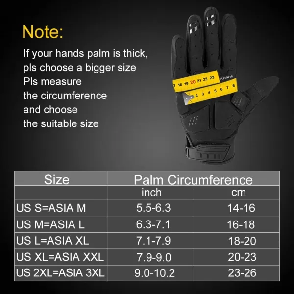 ROCKBROS Mountain Bike Gloves Dirt Bike Gloves Motorcycle Cycling Gloves with 6MM Gel Pad Touch Screen Knuckle Protection Gloves for BMX MX ATV MTB Racing Blackblack