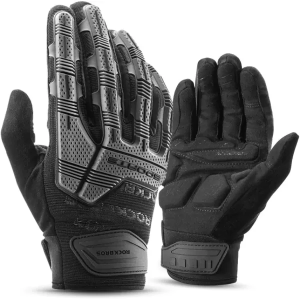 ROCKBROS Mountain Bike Gloves Dirt Bike Gloves Motorcycle Cycling Gloves with 6MM Gel Pad Touch Screen Knuckle Protection Gloves for BMX MX ATV MTB Racing Blackblack