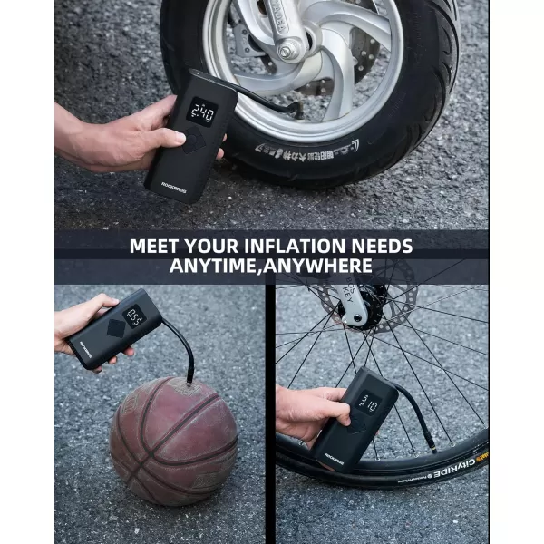 ROCKBROS Tire Inflator Portable Air Compressor 150PSI Cordless Air Pump with Pressure GaugeLED LightAuto OffTire Pump for Car Bicycle Motorcycle EBike Balls