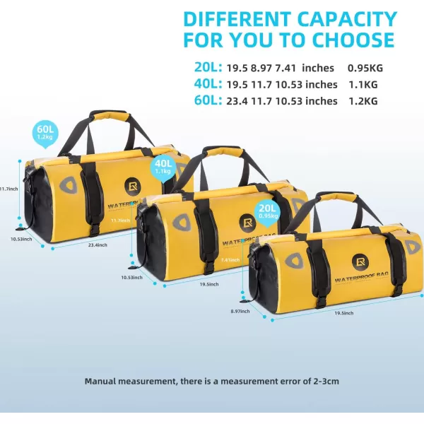 ROCKBROS Waterproof Duffel Bag 60L Motorcycle Travel Dry Duffel Bag for Motorcycling Boating Kayaking Camping Fishing Outdoor Adventure for Men WomenBlack