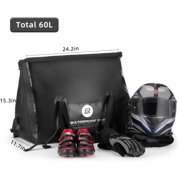 ROCKBROS Waterproof Duffel Bag 60L Motorcycle Travel Dry Duffel Bag for Motorcycling Boating Kayaking Camping Fishing Outdoor Adventure for Men WomenBlack