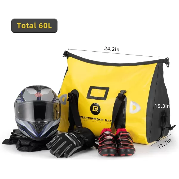 ROCKBROS Waterproof Duffel Bag 60L Motorcycle Travel Dry Duffel Bag for Motorcycling Boating Kayaking Camping Fishing Outdoor Adventure for Men WomenYellow
