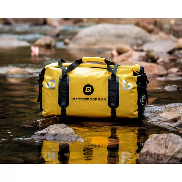 ROCKBROS Waterproof Duffel Bag 60L Motorcycle Travel Dry Duffel Bag for Motorcycling Boating Kayaking Camping Fishing Outdoor Adventure for Men WomenYellow