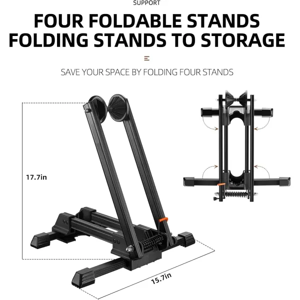 Rock BROS Foldable Bike Stand Floor Alloy Bicyle Stand Folding Indoor Parking Wheel Holder Fit 2029Black