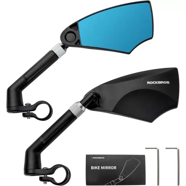 ROCKBROS 2023 Newest Handlebar Bike Mirror Adjustable Safe Rear View Mirror Antiglare Lens Scratch Resistant Glass Lens 360 Degree Flat Rotation Bike Accessories Suitable For 2124mm Handlebarblackleft and right