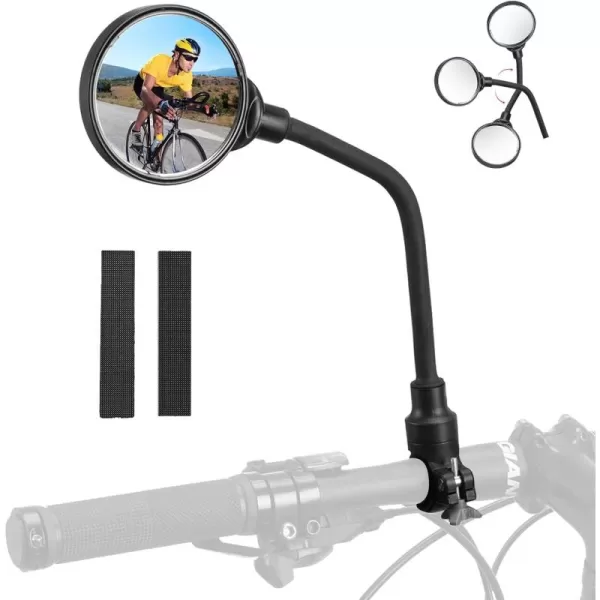 ROCKBROS Bike Mirror Handlebar Mount 360Rotatable Adjustable Bicycle Rear View Mirror HD Wide Angle Clear Acrylic Convex Safe Bike Mirror for Mountain Road Bike Electric MotorcycleBlack1 Piece