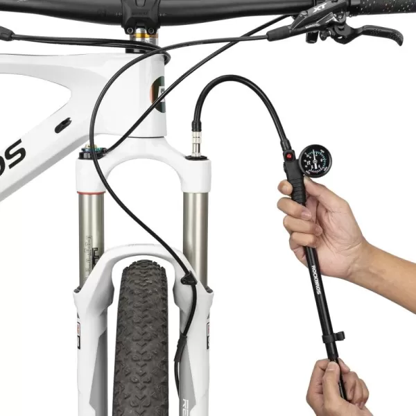 ROCKBROS Bike Shock Pump High Pressure 300 PSI for Rear Shock ampamp Suspension Fork Bicycle Tire Pump with Gauge Schrader ampamp Presta Valve for Mountain Road Bikes and Motorcycle