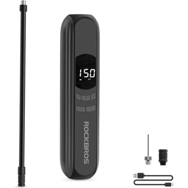 ROCKBROS Electric Bike Pump 150 Psi Tire Inflator Portable Air Compressor 2600mAh Rechargeable Air Pump with Digital Pressure Gauge AutoStop Tire Pump for Bicycle Motorcycle Car and Ball