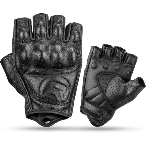 ROCKBROS Leather Motorcycle Gloves for Men Fingerless Riding Gloves Summer Breathable Hard Knuckle Womens Motorcycle GlovesAsian Size 2XL
