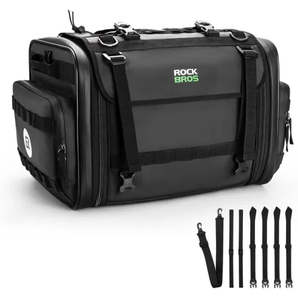 ROCKBROS Motorcycle Tail Bag 50L Expandable Motorcycle Travel Luggage Bag Motorcycle Rear Seat Saddle Bag Motorbike Accessories Storage Bag with Waterproof Rain Cover Black