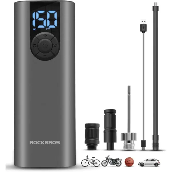 ROCKBROS Portable Air Pump 150PSI Mini Electric Tire Pump Inflator 5 Modes Cordless Air Compressor with 2  2600 mAh Rechargeable Lithium Battery Bike Motorcycle Car Tire Pump with LED Light Balls