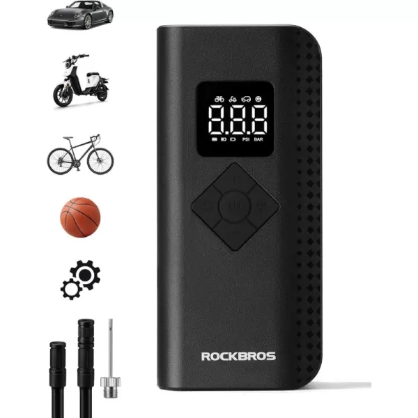 ROCKBROS Tire Inflator Portable Air Compressor 150PSI Cordless Air Pump with Pressure GaugeLED LightAuto OffTire Pump for Car Bicycle Motorcycle EBike Balls