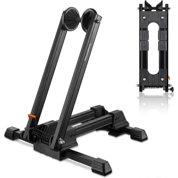 Rock BROS Foldable Bike Stand Floor Alloy Bicyle Stand Folding Indoor Parking Wheel Holder Fit 2029Black