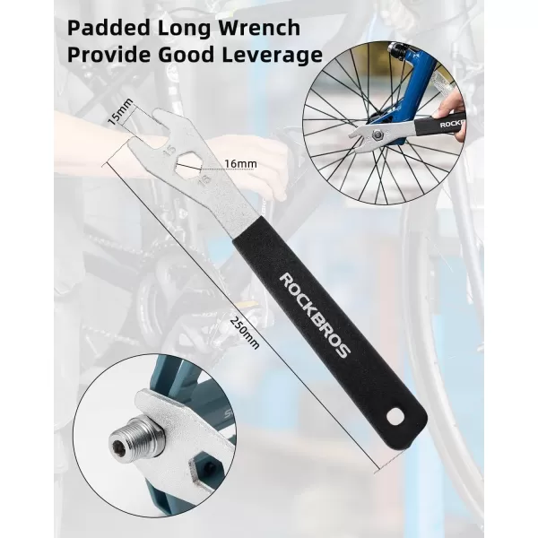 ROCKBROS 15mm Black Metal Pedal Wrench with Extra Long Handle for Bike Removal and Installation