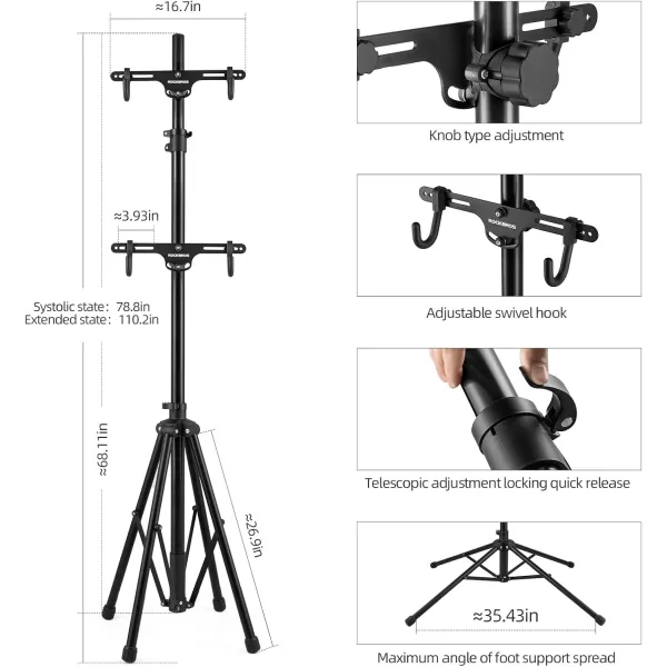 ROCKBROS 2 Bicycle Storage Rack Indoor Adjustable Bike Rack Gravity Wall Vertical Bike Stand 68111102In For Road MTB and Hybrid Bicycles