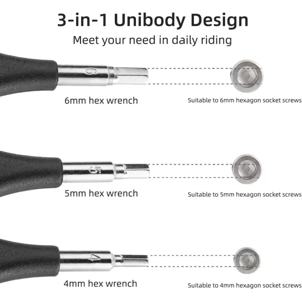 ROCKBROS 3in1 Allen Hex Wrench Set 456mm Sizes Black Silver Steel and PVC