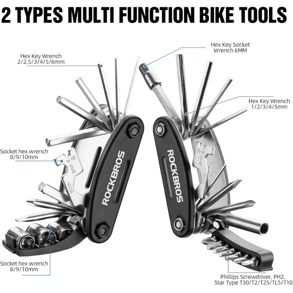 ROCKBROS Bike Repair Kits 16 In 1 MultiFunction Bike Tool Kits Portable Foldable Bike Multitool Cycling Tool Kit Bike Tool Allen Wrench Tire Levers