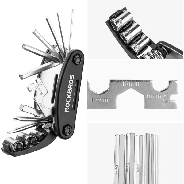 ROCKBROS Bike Repair Kits 16 In 1 MultiFunction Bike Tool Kits Portable Foldable Bike Multitool Cycling Tool Kit Bike Tool Allen Wrench Tire Levers