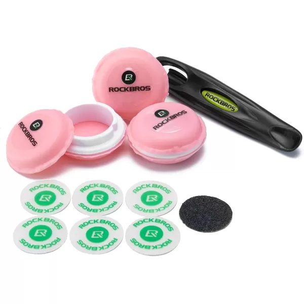 ROCKBROS Bike Tire Patch Kit 18Pcs Glueless Tube Patch Kits for Bicycle Motorcycle Mountain Bike Inner Tube Flat Tire Repair Bike Patch Kit with Tyre Lever 4Packpink