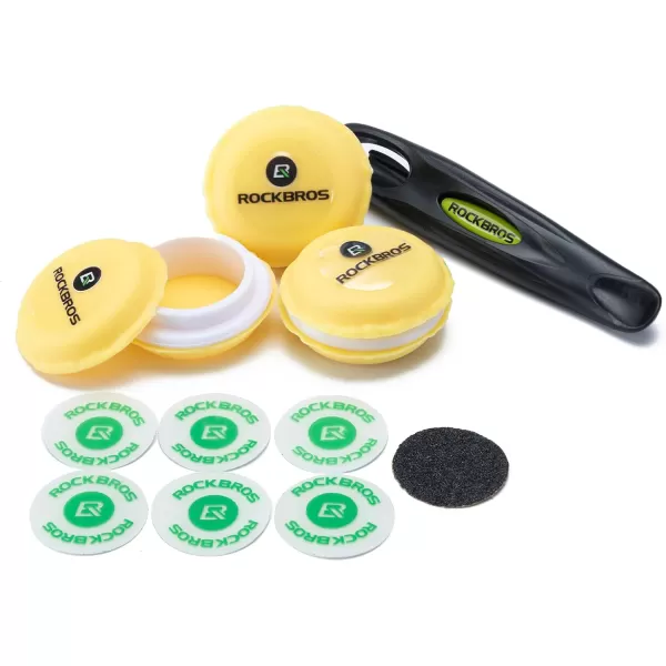 ROCKBROS Bike Tire Patch Kit 18Pcs Glueless Tube Patch Kits for Bicycle Motorcycle Mountain Bike Inner Tube Flat Tire Repair Bike Patch Kit with Tyre Lever 4Packyellow