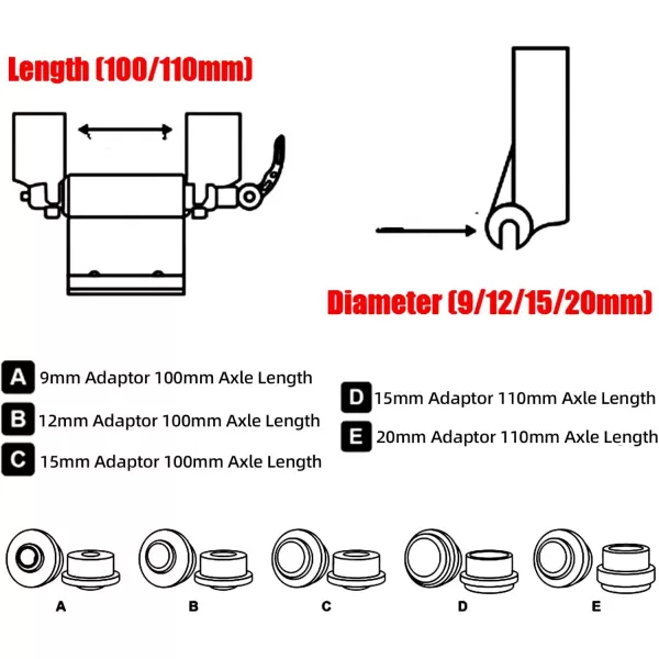 ROCKBROS Suction Cup Bike Rack Adapter 9121520mm Diameter 100110mm Axle Length for Car Roof Top Sucker Bike Rack Diameter 9mm Adaptor 100mm Axle LengthDiameter 20mm Adaptor 110mm Axle Length